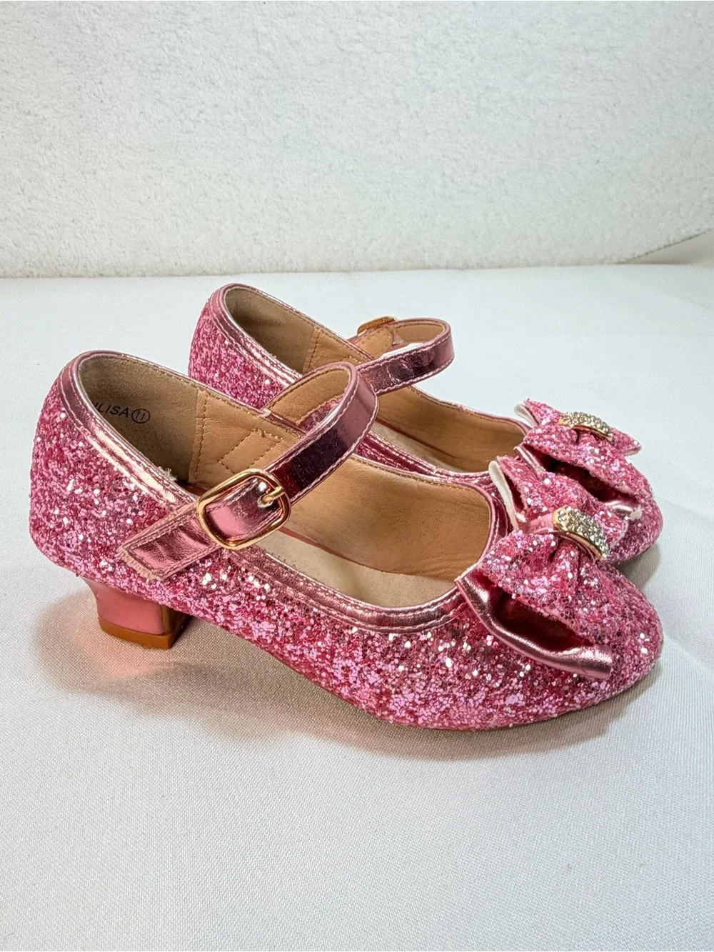 Girls Sparkle Pink Mary Jane Dress Shoes with Bow Accent